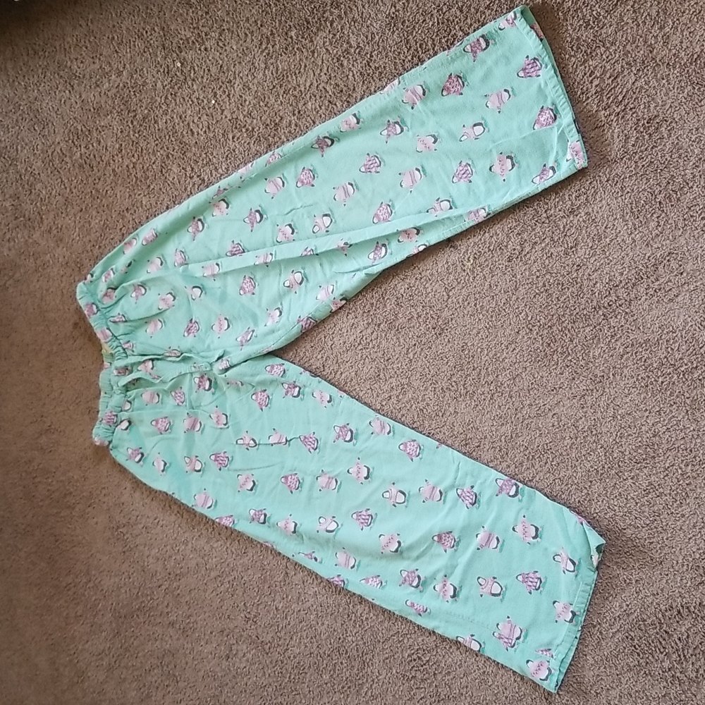 Blue-green penguin pajama pants